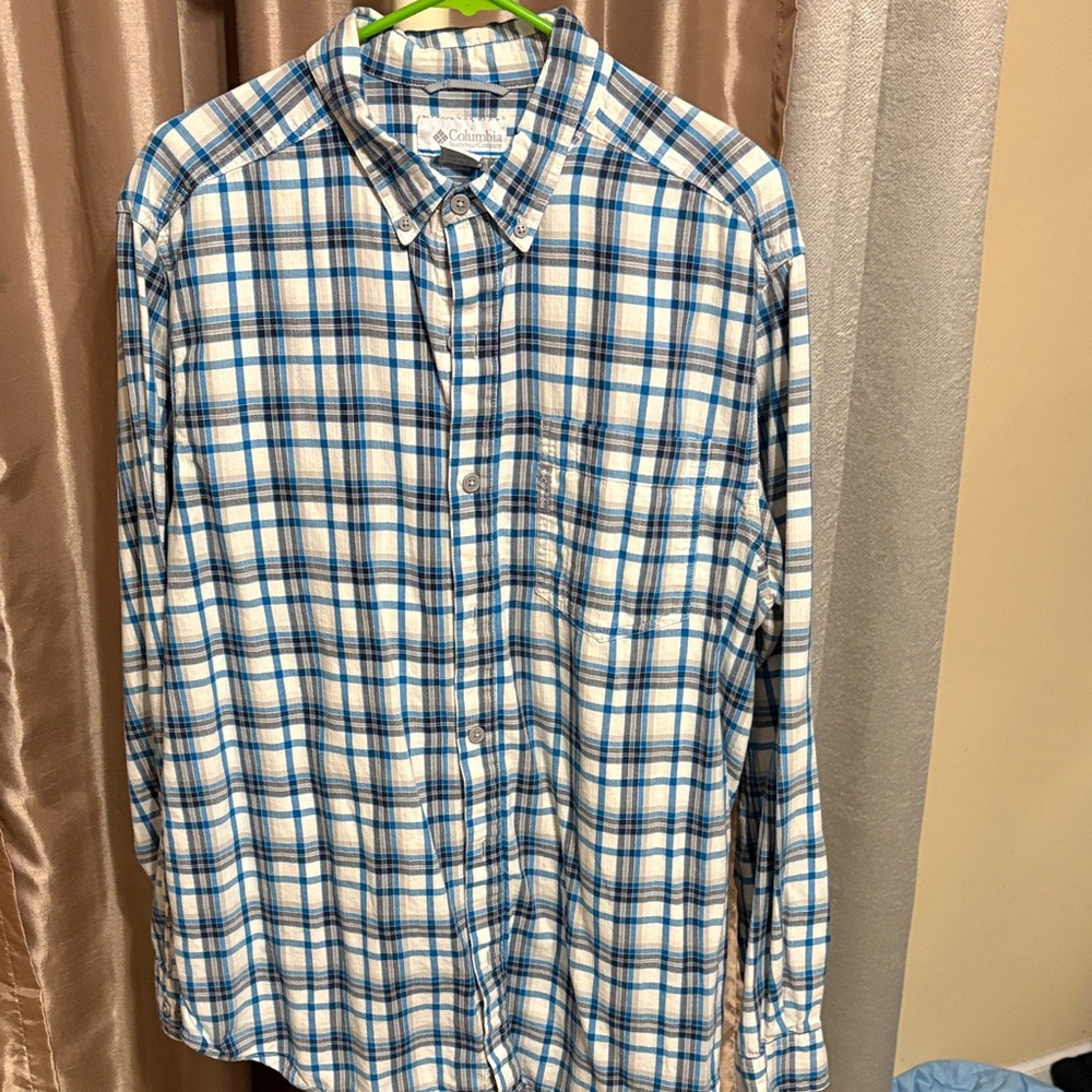 Columbia Men's Blue and White Checkered Shirt